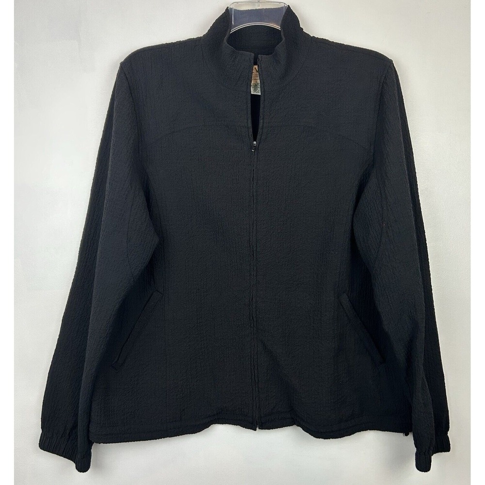 Orvis Jacket Womens L Black Textured Rayon Blend Full Zip Lightweight Cinch